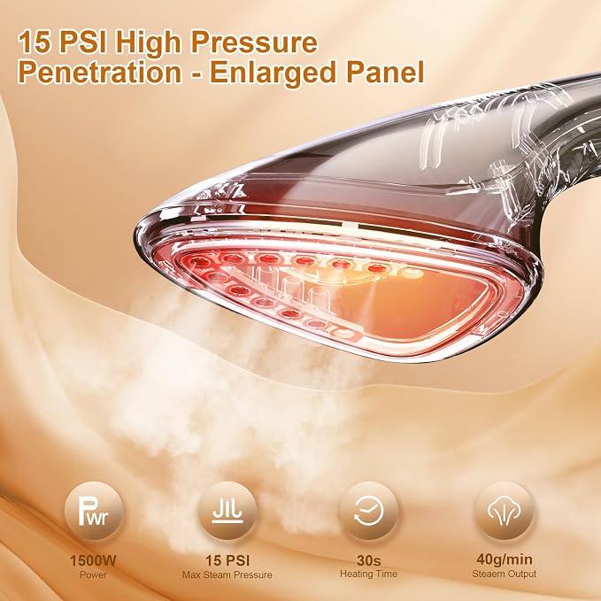 Professional Standing Garment Steamer for Home & Commercial Use | Adjustable Ironing Board, LCD Display, Dual Bar, 1500W, Fabric Brush, Fast Heating, Digital