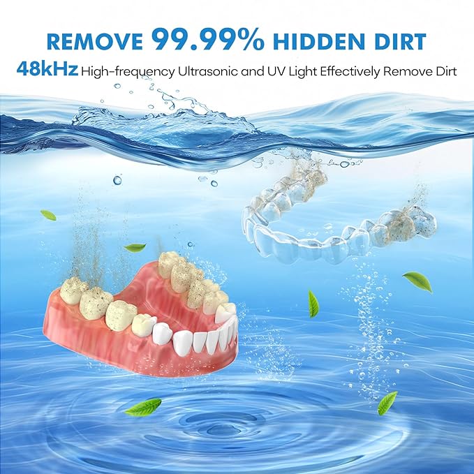 Upgraded Ultrasonic Retainer Cleaner Machine, 48kHz Ultrasonic Dentures Cleaner for Mouth Guards, Braces, Aligner, Toothbrush & Jewelry, 200ML Capacity, Black
