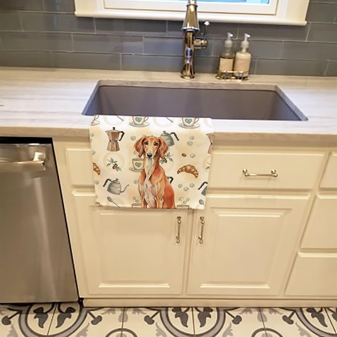 Caroline's Treasures Red Saluki Coffee Bar Kitchen Towel Velour Plush Front and Cotton Loop Back Machine Washable