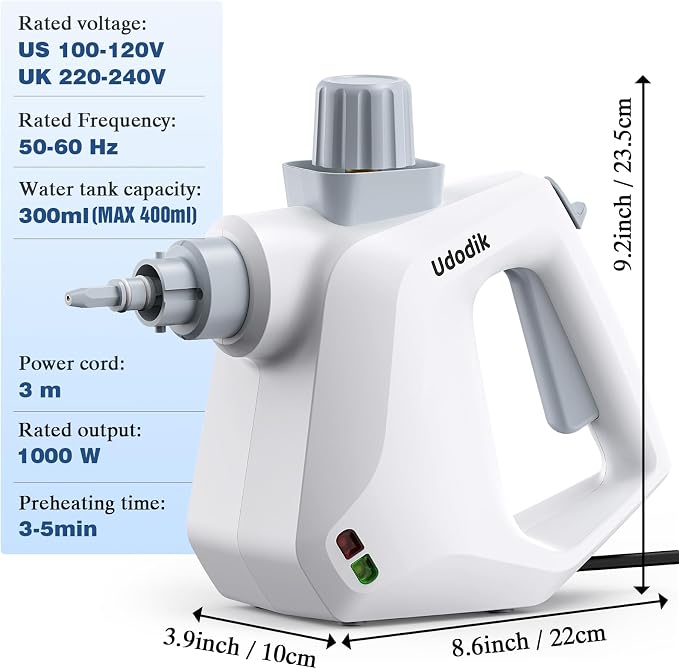 Handheld Steam Cleaner, versatile and portable design, comes with a safety lock and a 10-piece accessory set to easily remove dirt and grease (white).