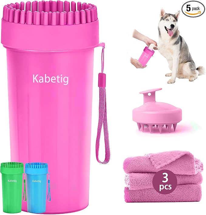Dog Paw Cleaner Cup with Detachable Top Brush for Large & XL Dogs | Quick-clean muddy paws with soft bristles, one-step top brush grabs loose fur, lazy-friendly design, fits paws 2.5-3.5“ wide