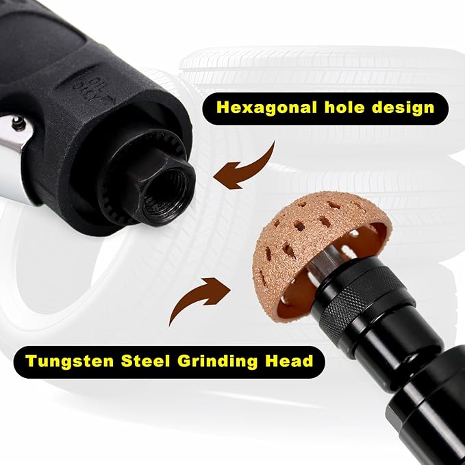 RYANSTAR RACING Tire Repair Set Includes 2500rpm Low Speed Air Tire Buffer Tire Patch Roller Tire Inner Liner Scrapper 4PCS Tungsten Steel Buffing Wheel 42mm 55mm Upgraded Air Pipe with 3 Connector