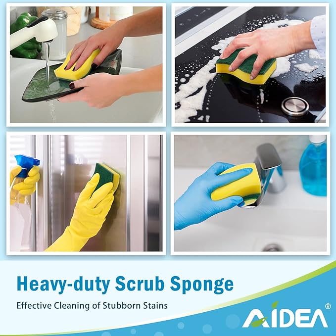 AIDEA Heavy Duty Scrub Sponge or Cleaning, Stink Free Sponge, Effortless Eco Pads for Dishes,Pots,Pans All at Once