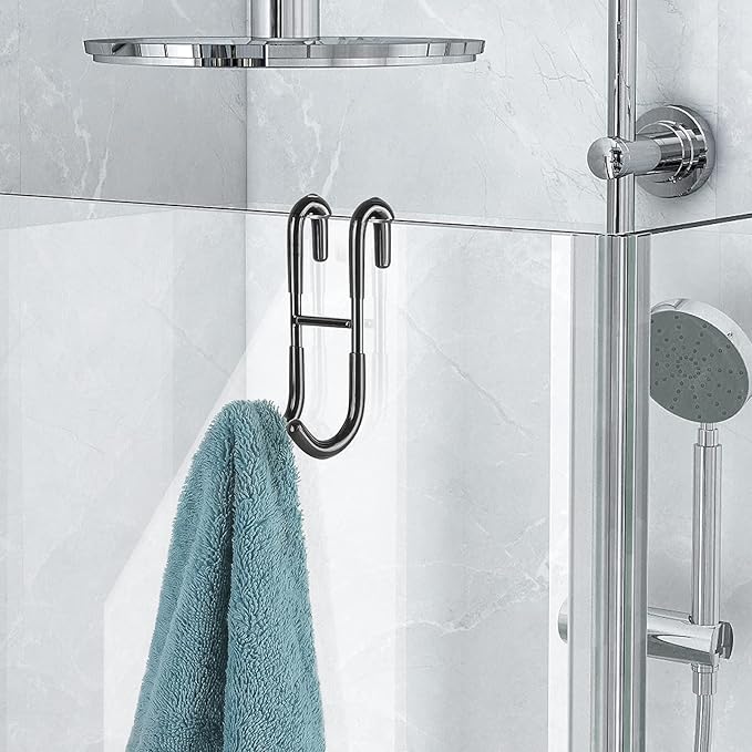 Simtive 10-Inch Shower Squeegee (Includes 1 Shower Door Hook and 1 Adhesive Hook), Shower Door Hooks (2-Pack), Both Black, 2 Item Bundle