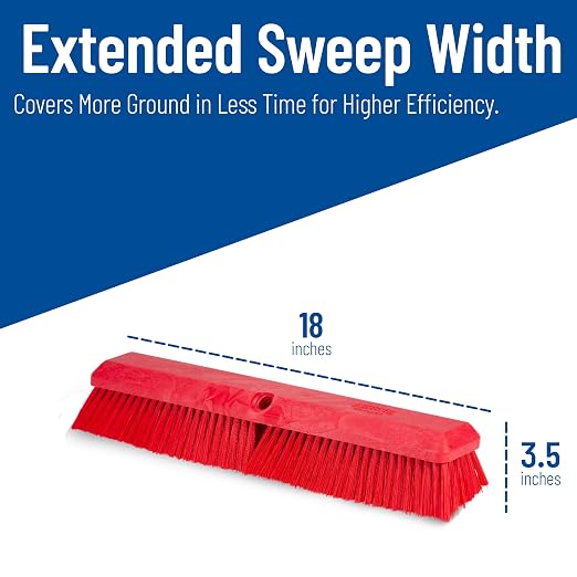 SPARTA Omni Sweep Plastic Push Broom Head, Heavy Duty, Industrial Broom With Color Code System For Outdoor, Indoor, Garage, Concrete, Patio, Kitchen, Bathroom, 18 Inches, Red