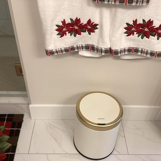 URALFA Automatic Motion Sensor Bathroom Trash Can with Lid, Touchless Trash Bin, Smart Dog Proof Garbage Can, Small Waste Basket for Toilet, Office, Bedroom, 2.8 Gallon, Cream White