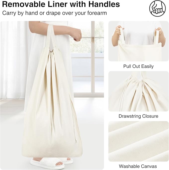 STO STO Laundry Hamper with Lid, 90L Large 1 Section Laundry Sorter, Laundry Basket with Removable Washable Canvas Liner Bag, Breathable Clothes Hamper for Bedroom Bathroom Laundry Room Closet Dorm