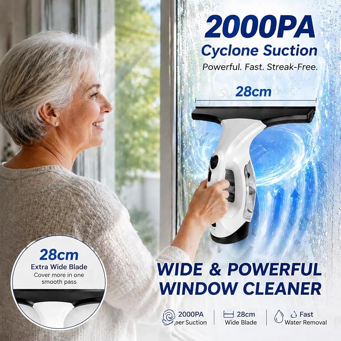 Window Vacuum Cleaner Electric Squeegee Cordless Glass Cleaner Tool Handheld Power Scraper with 28cm Blade for Window Shower Car