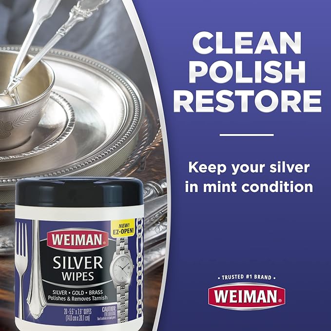 Weiman Jewelry Polish Cleaner and Tarnish Remover Wipes - 20 Count (2 Pack) with Polishing Cloth - Use on Silver Jewelry Antique Silver Gold Brass Copper and Aluminum