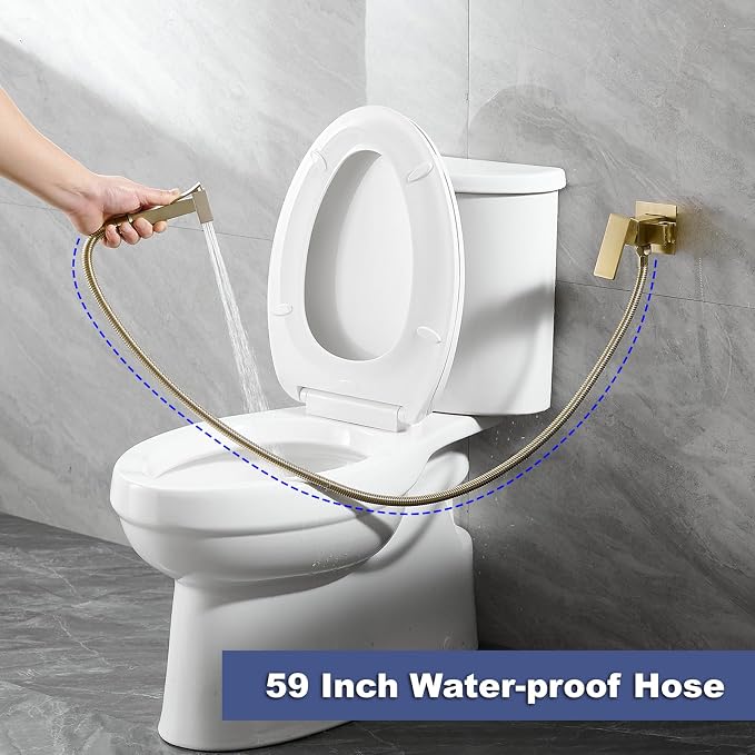 Wall Mounted Bidet Sprayer Set, Warm Water Bidet Sprayer Faucet for Toilet with Hot and Cold Brass Valve, Stainless Steel Square Handheld Bidet Attachment Set, Brushed Gold