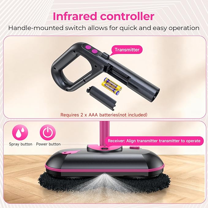 ScrubWiz Cordless Electric Mop, Electric Spin Mop with Water Spray, Powerful Floor Cleaner, Super Quiet Cleaning & Waxing, White and Black