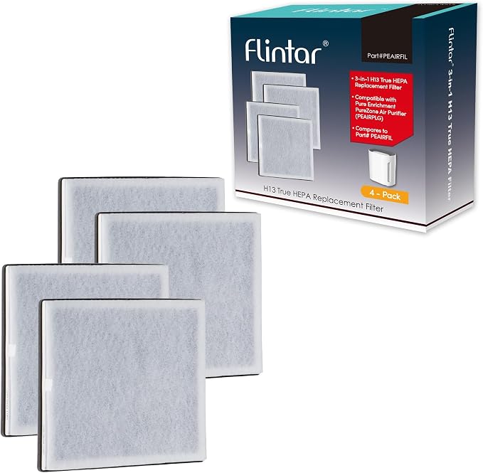 Replacement Filter, Compatible with PureZone PEAIRPLG, 4-Pack | Replacement Filter for Pure Enrichment Air Purifier PEARPLG, 3-in-1