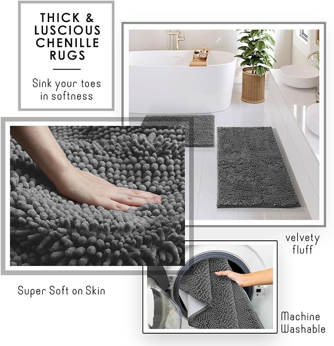 Clara Clark Bathroom Accessories Set - Bathroom Set, Bathroom Sets with Shower Curtain and Rugs, Shower Curtain Set with Bathroom Trash Can - Grey - 22PC