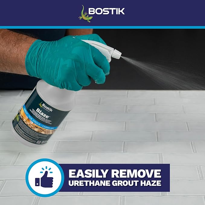 Bostik BLAZE Ready-to-Use Professional Grade Urethane Grout Haze Floor & Surface Cleaner | For Use on Ceramic, Porcelain, Metal, Glass, Marble, Granite, & Other Tile Types | 1 x 24oz Spray Bottle