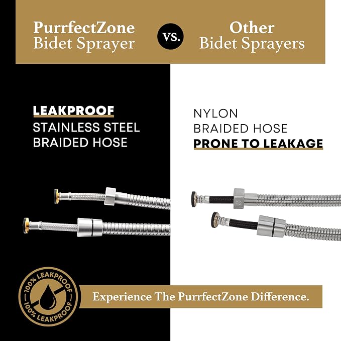 Purrfectzone Bidet Sprayer for Toilet, Handheld Sprayer Kit, Cloth Diaper Sprayer Set - Easy to Install - Stainless Steel