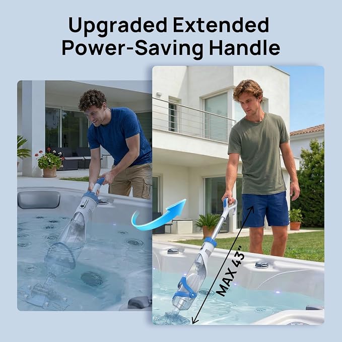 Pool Vacuum for Above Ground & Inground Pools, Consciot Cordless Handheld Rechargeable Pool Cleaner, 1110 GPH Suction, 75Min Runtime, Telescopic Pole up to 87.5", See-Through Head for Spas & More