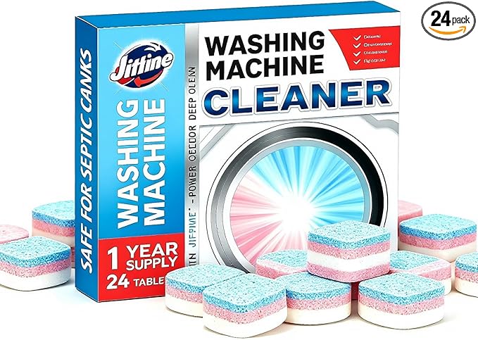 Washing Machine Cleaner Descaler 24 Pack, washing machine cleaning tablets deep Cleaning for HE Front Loader & Top Load Washer, Septic Safe Deodorizer,Clean Drum and Tub Seal,12 Month Supply