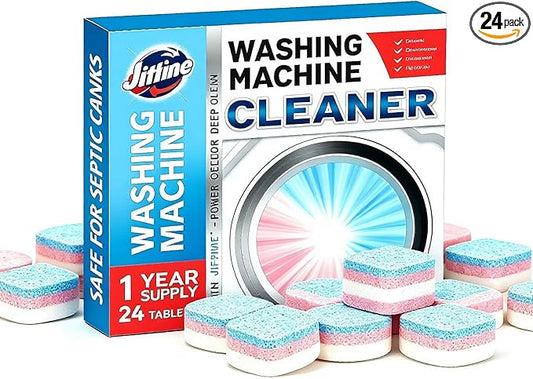 Washing Machine Cleaner Descaler 24 Pack, washing machine cleaning tablets deep Cleaning for HE Front Loader & Top Load Washer, Septic Safe Deodorizer,Clean Drum and Tub Seal,12 Month Supply