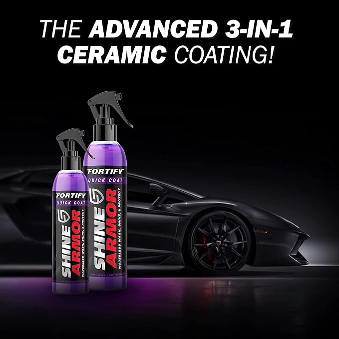 Car Wax Spray and Ceramic Coating for Cars - 3 in 1 Waterless Car Wash and Detailing - Quick Effect Coating Agent for Car - High Gloss Car Coating Spray, Shiny Car Stuff by Shine Armor - 8FlOz