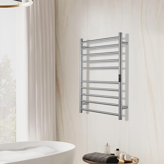 Electric Towel Rack with Voice Control for Alexa & Google Home,TUYA-Wall-Mounted Bathroom Heating Towel Warmer,Stainless Steel Material,31.5x20.08x4.41in,Plug-in,Brushed,10 Bars