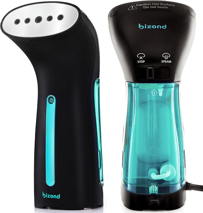 BIZOND Travel Steamer for Clothes - Portable, Handheld for Garment, Fabric and Curtain - No Spitting, Safe, 120V Only, Mini Steam Iron with Metal Plate - Compact Home Wrinkle Remover (Black)