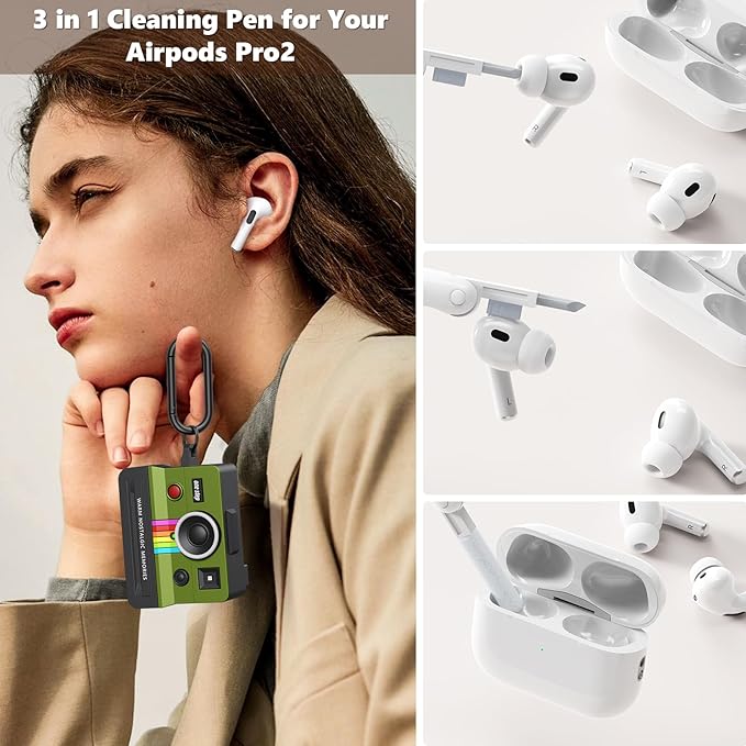 VISOOM Retro Case for AirPods Pro Case Cover Women Men,Fashion Silicone Air iPods Pro 2 1 Gen Case with Cleanner Kit Compatible with Apple Airpods Pro 2nd 1st Generation Cases,Green