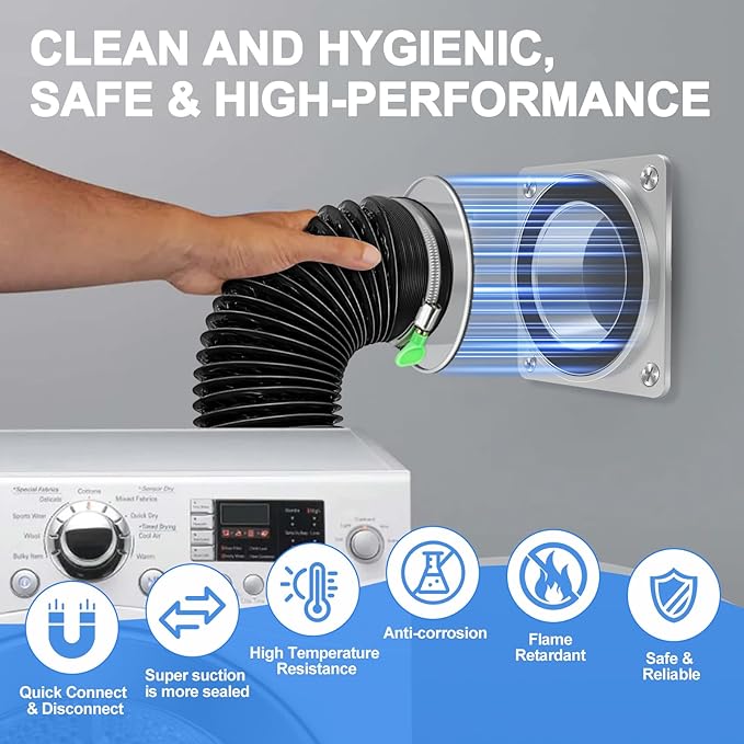 Magnetic Dryer Vent Connector Kit, DV180 Airtight Seal Magnetic Dryer Vent Coupling, Easy to Clean Dryer Vent Hose Quick Connector Including a 3.28ft 4" Duct & 2 Clamps