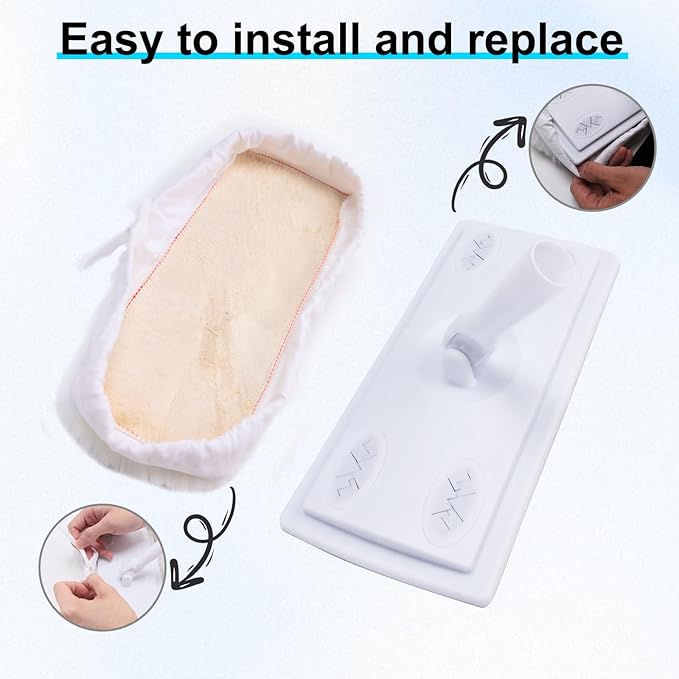 360° Adjustable Lambswool Applicator Kit, Extendable Lambskin Deck Stain Applicator with 4 Lambs Wool Refill Pads,Wood Stain Applicator for Wood Deck,Fence,Floor Wax Staining