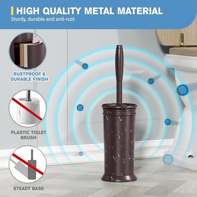 Toilet Brush, Aluminum Alloy Toilet Brush and Holder Set with Long Handle Durable Bristles Toilet Bowl Brush and Covered Holder for Toilet Scrubber for Bathroom Cleaning (2Pcs Dark Brown)