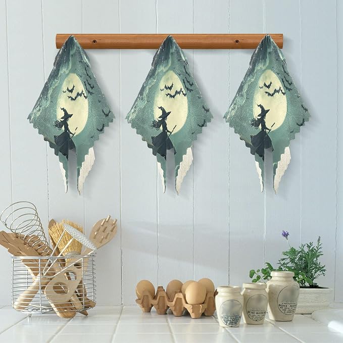 Halloween Witch Bats and Moonlight Kitchen Towels Dish Cloths Set of 6 Microfiber Cleaning Cloths for Cars Super Absorbent Machine