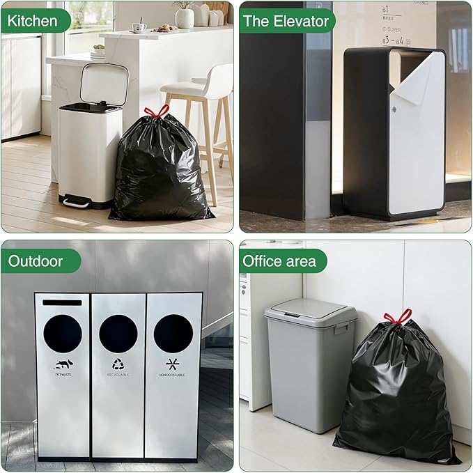80 Counts 8 Gallon Trash Bag Drawstring Small Trash Bags, Thick Pre-separated Garbage Bags, Trash Bin Liners, Suitable for bathroom, kitchen, bedroom, office (Black)
