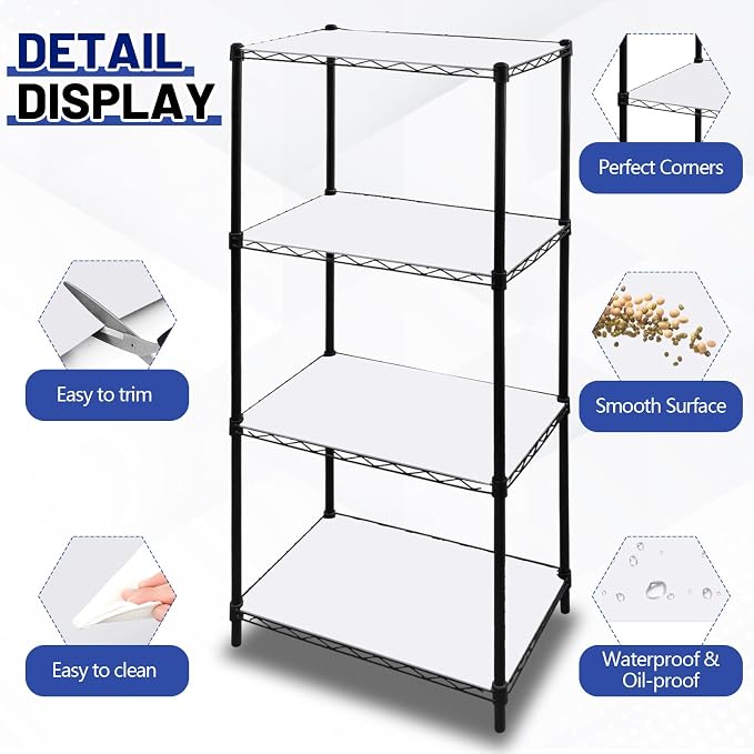 Sliner 8 Pack 14 x 36 Inch Wire Shelf Liner White Plastic Waterproof Liners for Organizing Metal Rack Shelves, Kitchen Cabinets, Cupboard, Pantry