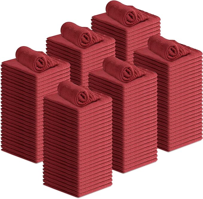 Avalon Towels Cotton Shop Rags – (Pack of 150) Size 12x14 Inches Cleaning Rags – Absorbent Shop Towels and Multipurpose Cleaning Towels for Automobiles, Industries, Garage and Homes (Red)