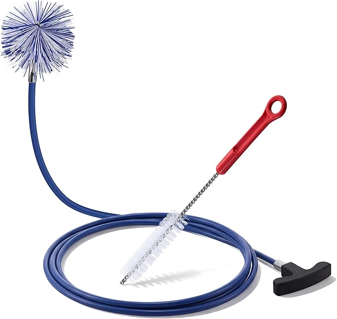Dreyoo Pellet Stove Cleaning Brush Kit, 10 FT Flexible Steel Rod with 3" Brush Head, T Handle, Multi Purpose Flue Detail Cleaner, Nylon Stove Flue Pipe Kit for Pellet Furnace Exhaust Pipes