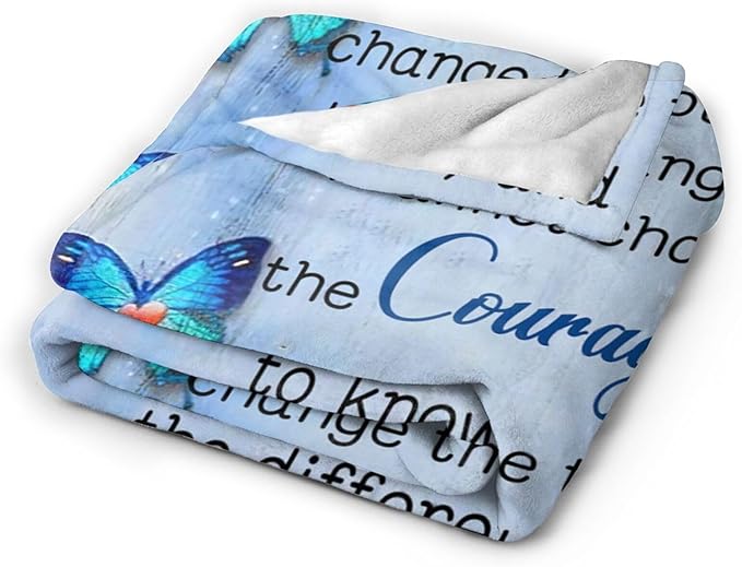 Tijuboni Christian Serenity Prayer Throw Blanket Blue Butterfly Gifts for Women Men Girls Boys Kids Adults Soft Flannel Fleece Blanket for Couch Sofa Bed Home Decor 50"x60"