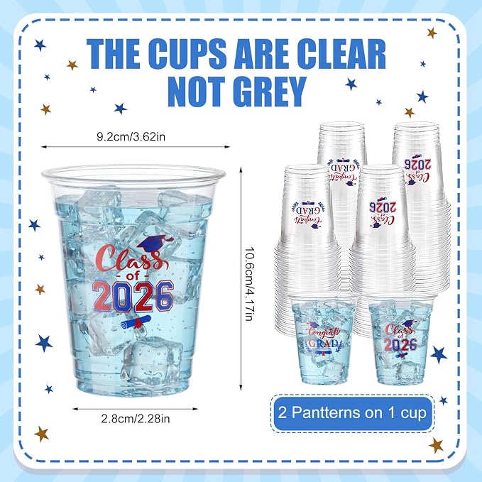 Amyhill 60 Pack 12oz Graduation Cups 2026 Graduation Decorations Disposable Plastic Cups Sturdy&Durable Drinkware for Class of 2026 Decorations Congrats Grad Party Favors Supplies (White)