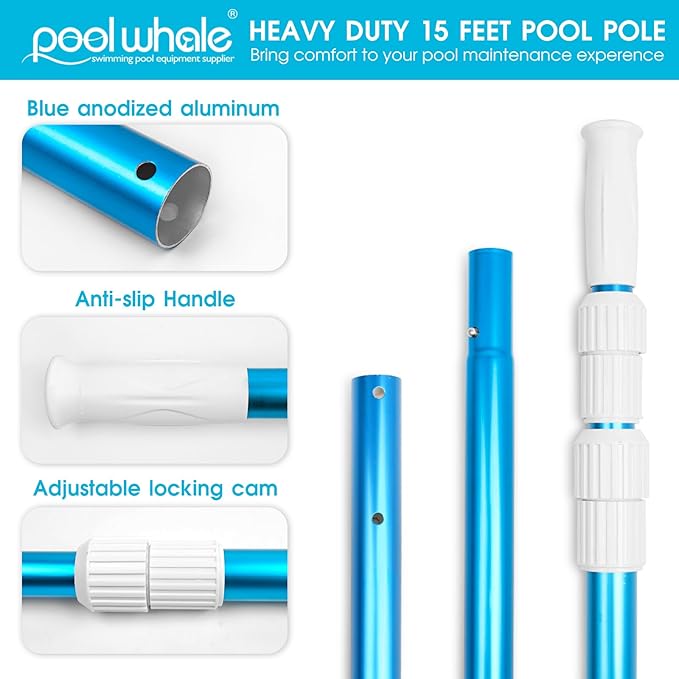 POOLWHALE Fine Mesh Pool Net with 15 Ft Telescopic Pool Pole