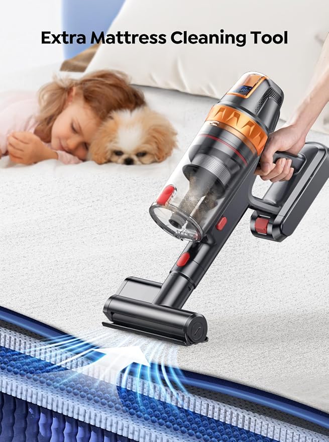 Cordless Vacuum Cleaner, 600W 45KPA 60Min with Extra Mattress Cleaning Tool, Stick Vacuum Cleaners for Home, Self-Standing, Wall Mount Charging, Rechargeable Vacuum Cordless for Floor Pet Hair Carpet