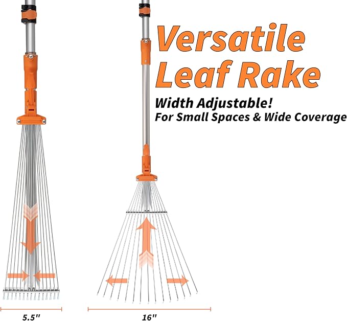 4-12 ft Telescoping Roof Rake 20 ft Reach // Collapsible Roof Rake for Leaves and Pine with Extension Pole // Roof Cleaning Tool for Gardening and Lawns // High Reach Adjustable Metal Leaf Raker
