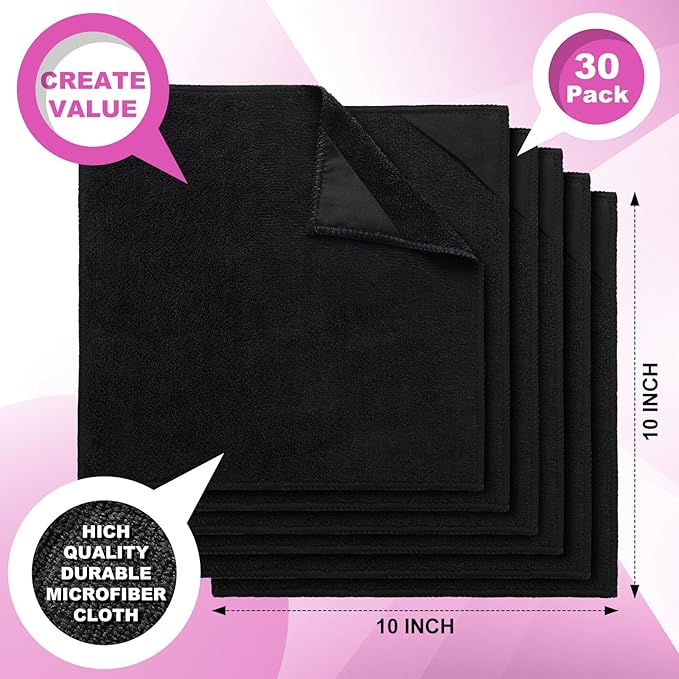 Tudomro 30 Pcs Magnetic Microfiber Cleaning Cloth Dry Erasers Bulk for Most Whiteboards Dry Erase Cloth Cleaner Reusable, Home, Office, 10'' x 10''(Black)