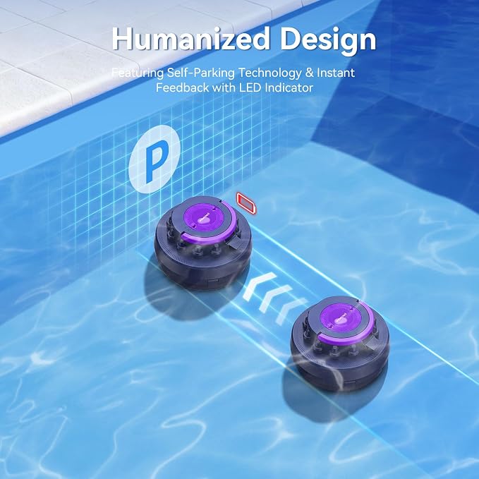 Cordless Robotic Pool Vacuum with Dual high-Powerful Motors Provide Strong Suction, 100 Min Runtime, Self-Parking, Pool Cleaner Robot for Above/In-ground Flat Pool up to 960 Sq.ft