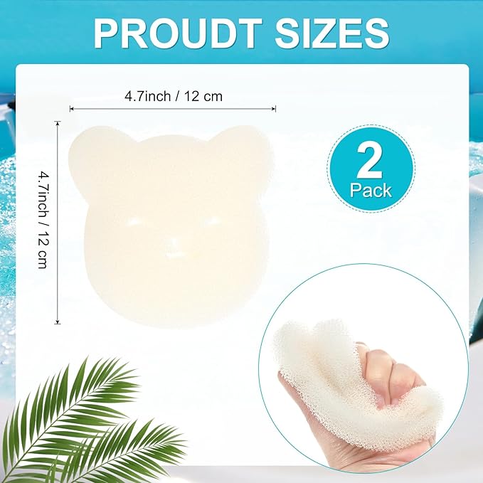 M METERXITY 2-Pack Hot Tub Scum Absorber, 12x12 Cm/4.7x4.7 Inch Sponge Little Bear Pattern Scum Balls for Spa, Bathtub and Swimming Pool to Soak Up Oils Bathtub Accessories [White]