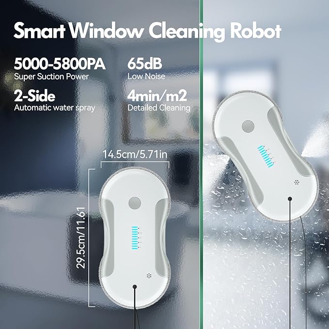 Window Cleaning Robot, 5800Pa Intelligent Window Cleaner Robot with 80ml Dual Water Spray, with Path Planning and Edge Detection for Interior/Exterior Highrise Windows