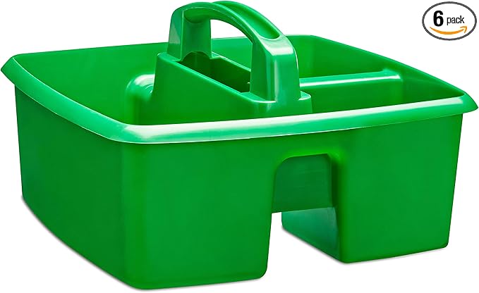 Storex 3-Compartment Small Caddy – Multipurpose Classroom Organizer with Handle, Grass Green, 5-Pack (01007U06C)