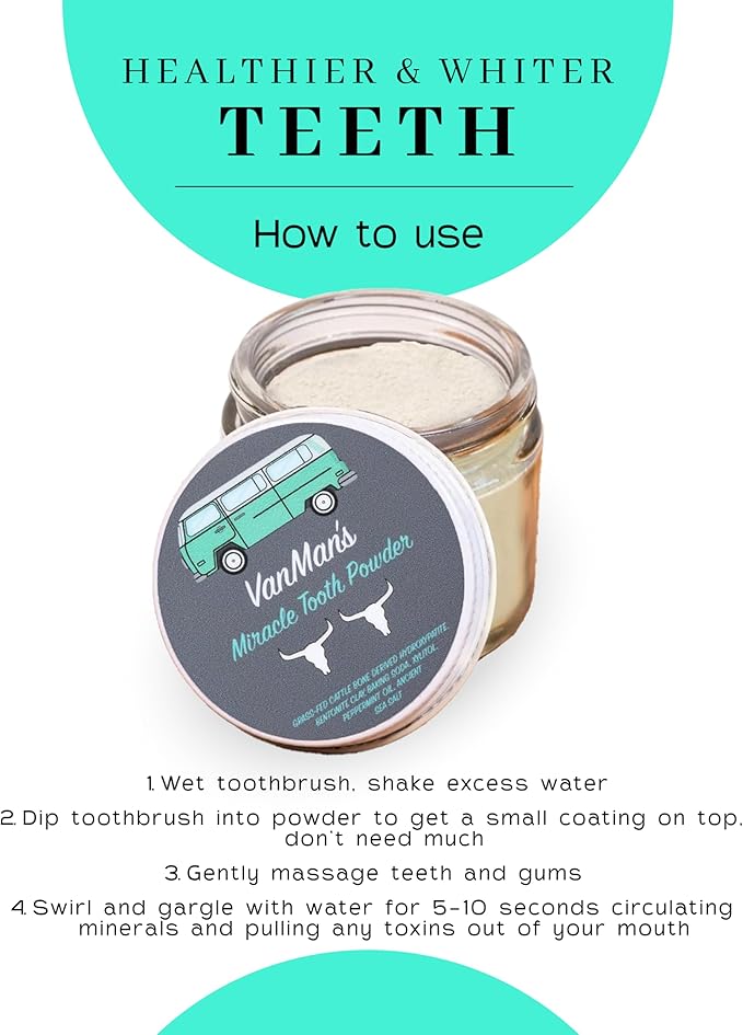 Vanman’s - Mint and Bone Tooth Powder Toothpaste (3 Pack) - Remineralizing Tooth Powder with Cattle Bone Derived Hydroxyapatite, Bentonite Clay, Peppermint Oil and Baking Soda - 2.2 oz