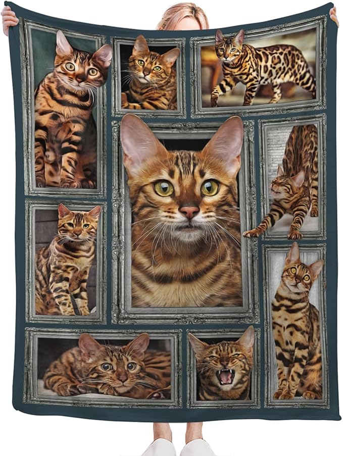 Tijuboni Bengal Cat Throw Blanket Cat Gifts for Girls Boys Women Men Kids Adults Soft Flannel Fleece Blanket for Couch Sofa Bed Home Decor 50"x60"