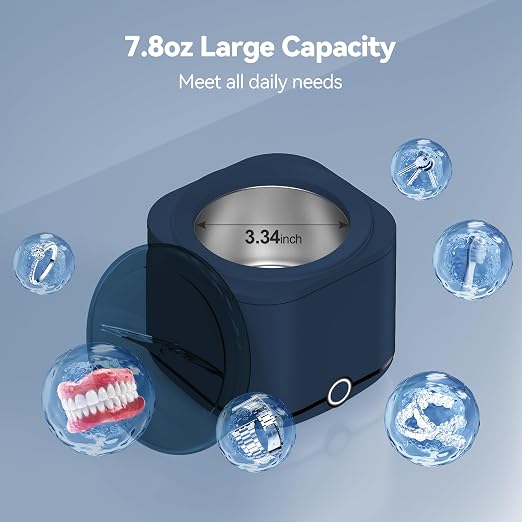 Miorcols Retainer Cleaner, 48kHz Ultrasonic Retainer Cleaner Machine for Denture, Mouthguard, Braces, Night Guard, Aligner, Toothbrush, Jewelry with 7.8OZ Dental Cleaning Pod-Blue