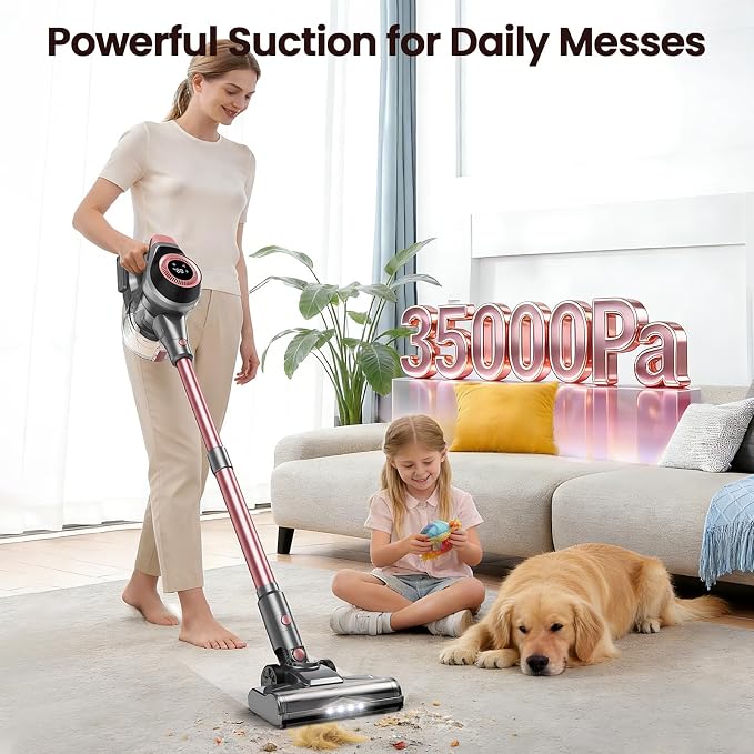Dzaki N1 Cordless Vacuum Cleaner, 400W 35KPa Cordless Vacuum Cleaner for Home, Cordless Stick Vacuum with LED Display, Anti-Tangle Self-Standing Rechargeable Stick Vacuum for Home Pet Hair Hard Floor