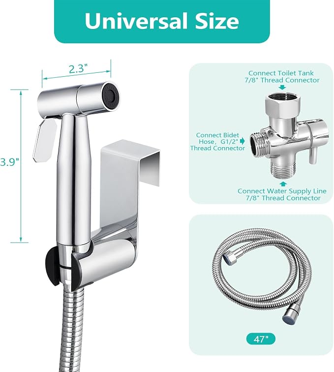 BARROCK Bidet Sprayer for Toilet, Handheld Jet Spray for Existing Toilets with Bidet Hose, Adjustable Water Pressure Muslim Shower, Stainless Steel Cloth Diaper/Feminine Wash Sprayer Chrome