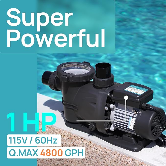 1HP In/Above Ground Pool Pump with Timer, 5860GPH High Flow 115V Powerful Self Primming Swimming Pool Pumps with Filter